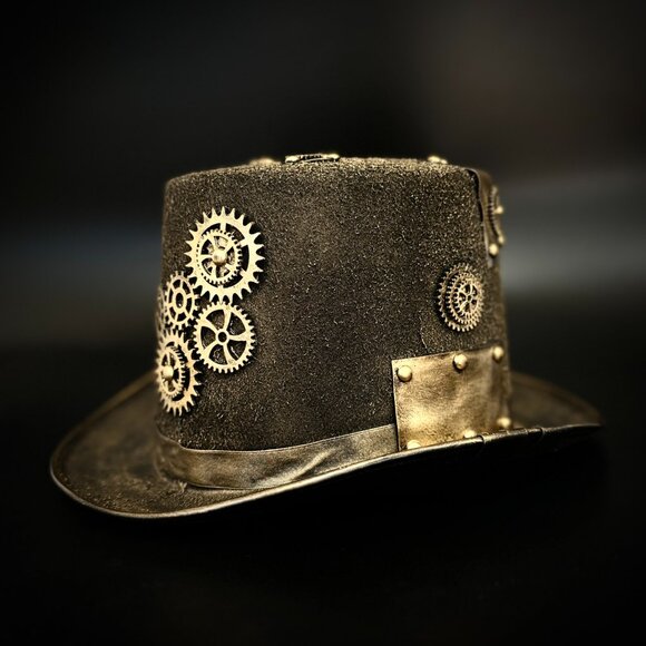 Steampunk Top Hat Metallic Scientist Time Traveler Halloween Costume Cosplay Hat - Picture 3 of 5